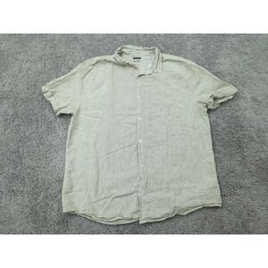 Anko Button Up‎ Shirt Mens 4XL Beige Short Sleeve 55% Linen Preppy Casual